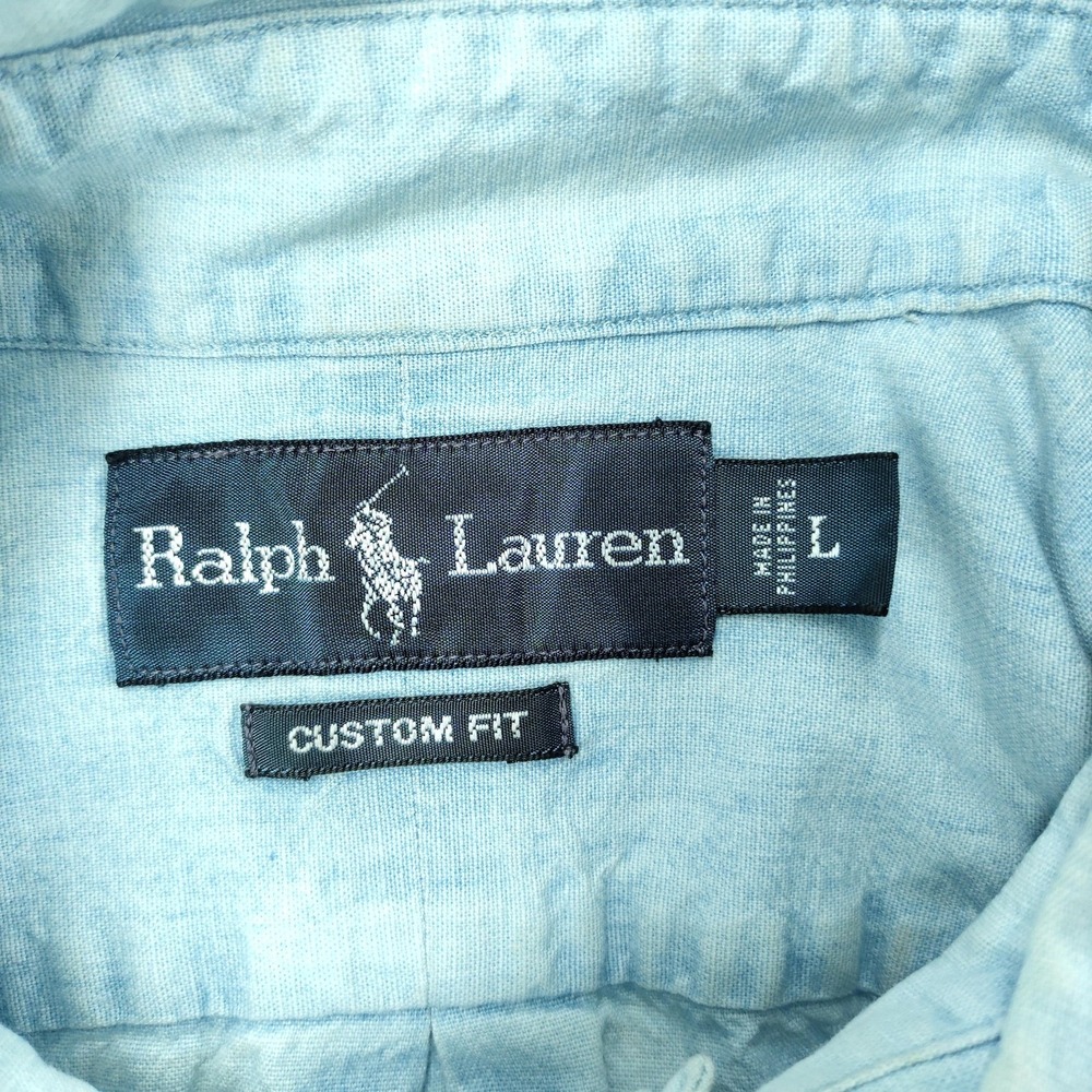 Ralph Lauren Shirt Men Large Light Blue Denim Custom Fit Button Down Long Sleeve - Picture 9 of 16